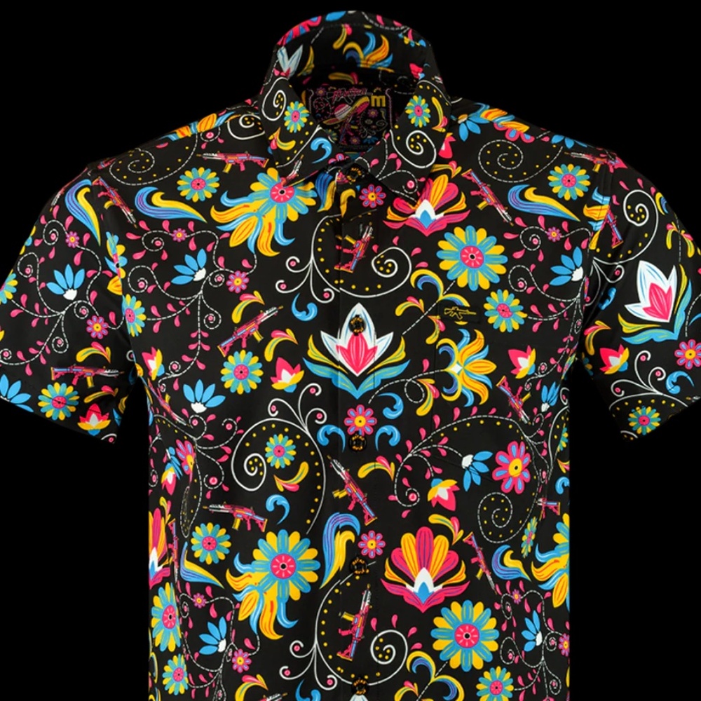 Retro Rifle Men's Full Button Down - Flores De Mayo